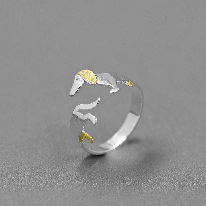 Anello regolabile in vero argento Sterling S925 cane bassotto anello regalo di gioielleria raffinata